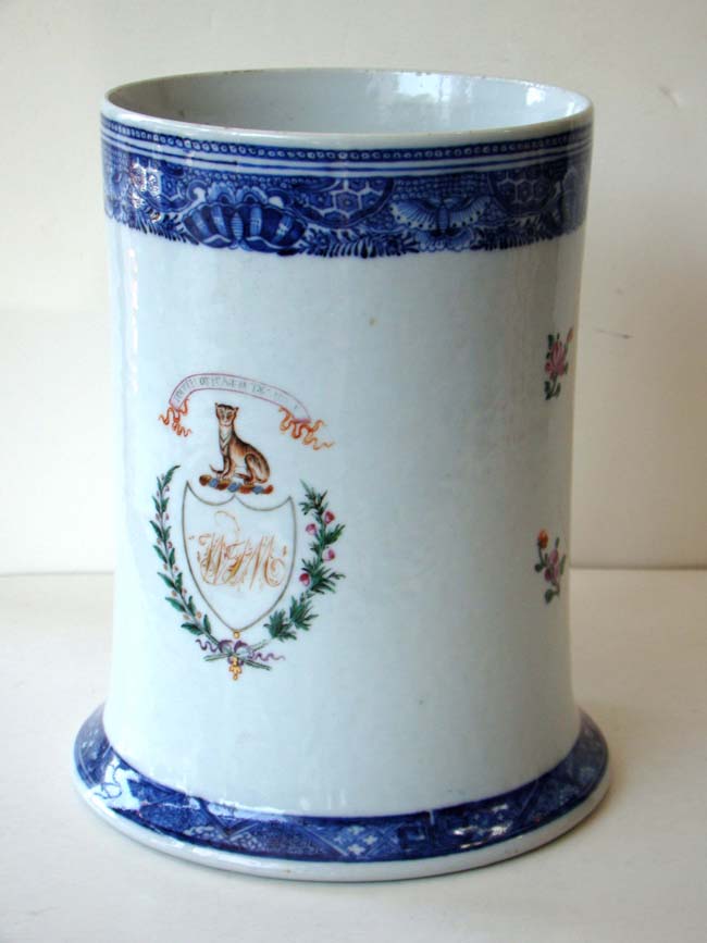 An extremely fine and RARE Mammoth size Chinese Export Porcelain Armorial Tankard circa 1780